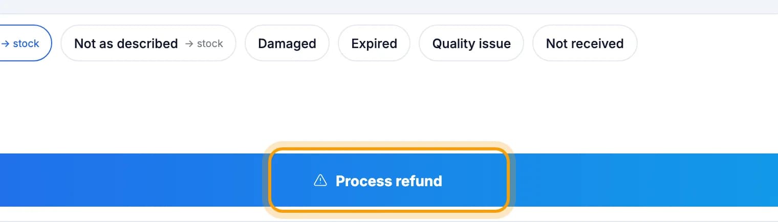 Refund total and the Process refund button ringed