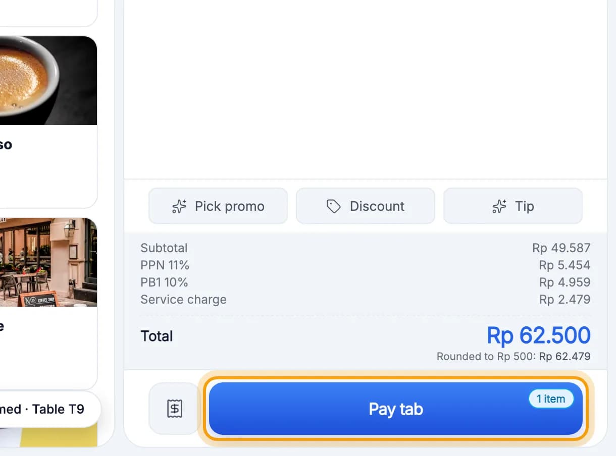 Pay tab button ringed