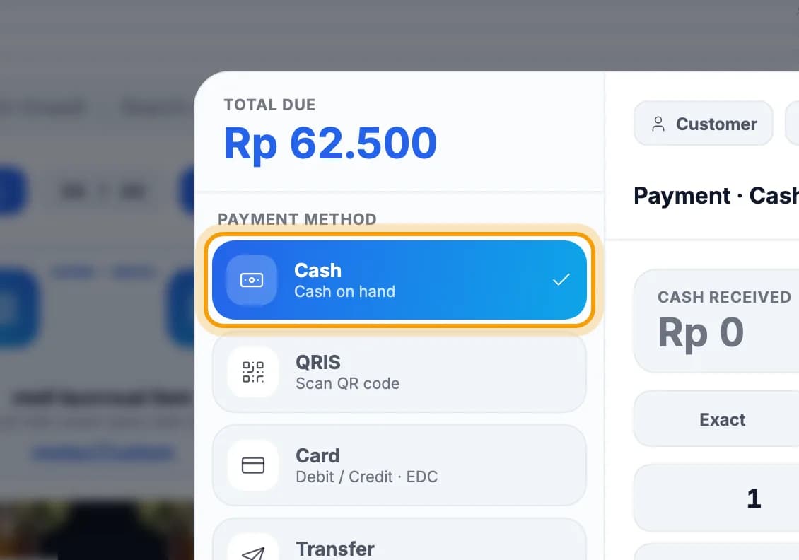 Payment method list, Cash ringed