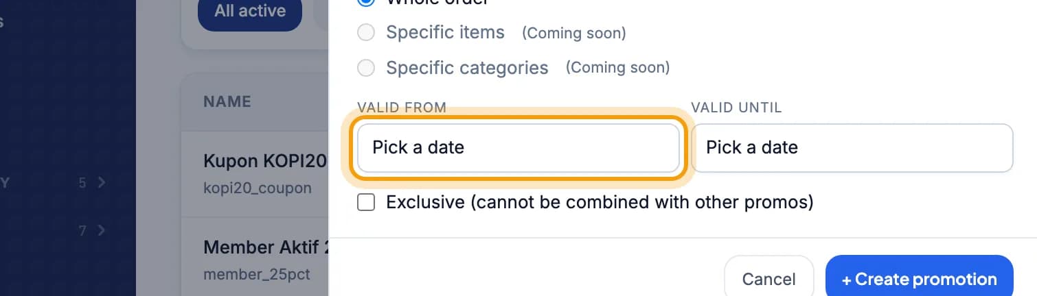 When it runs section, Pick dates highlighted