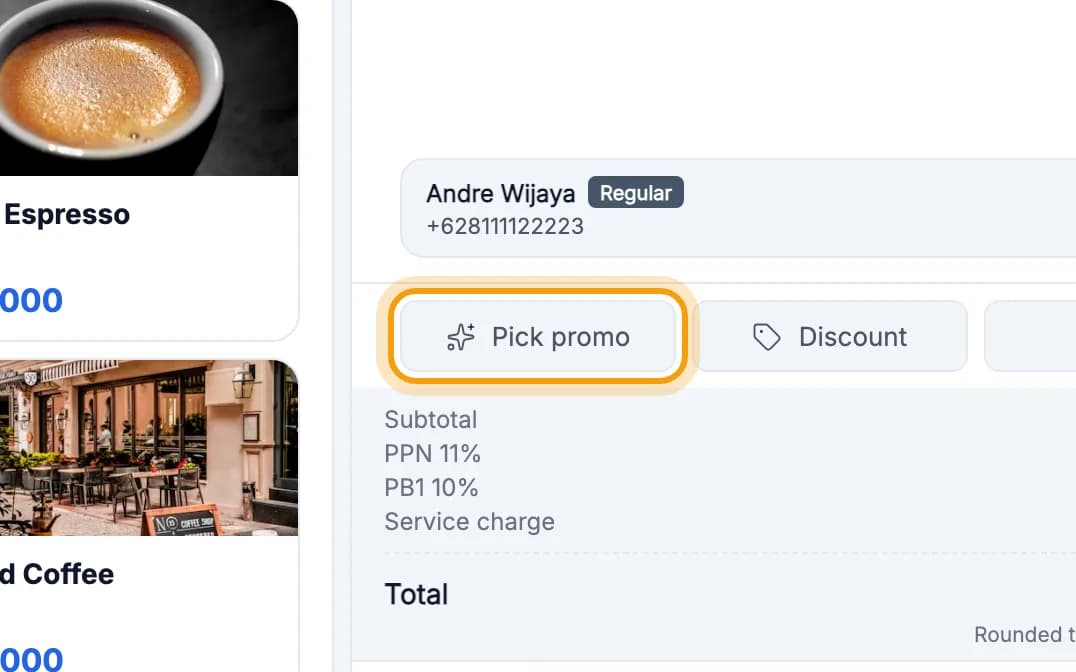 Promo & discount button under the Order column highlighted