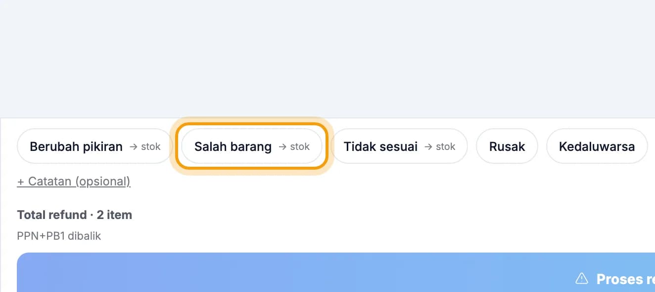 Pilihan alasan refund, Salah barang disorot