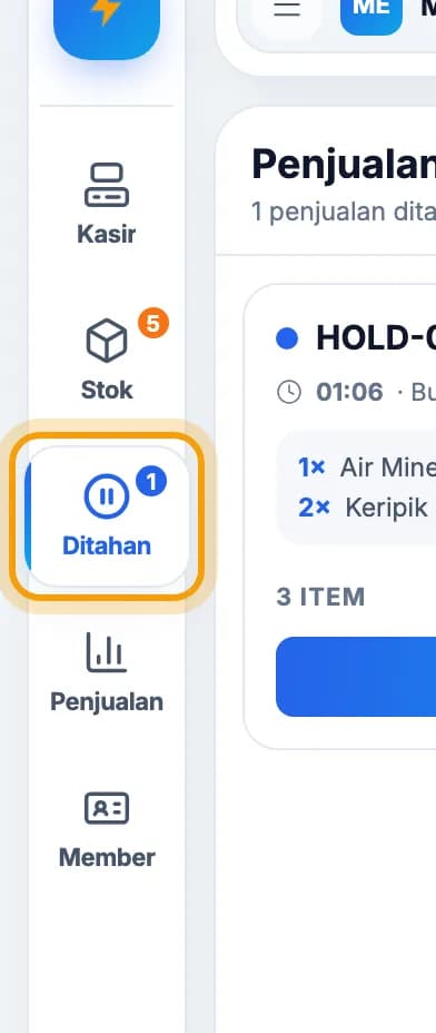 Menu kiri, Ditahan disorot