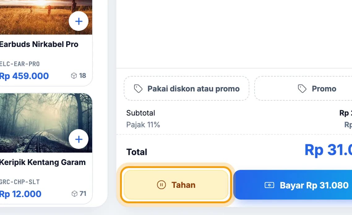 Tombol Tahan di bawah keranjang disorot