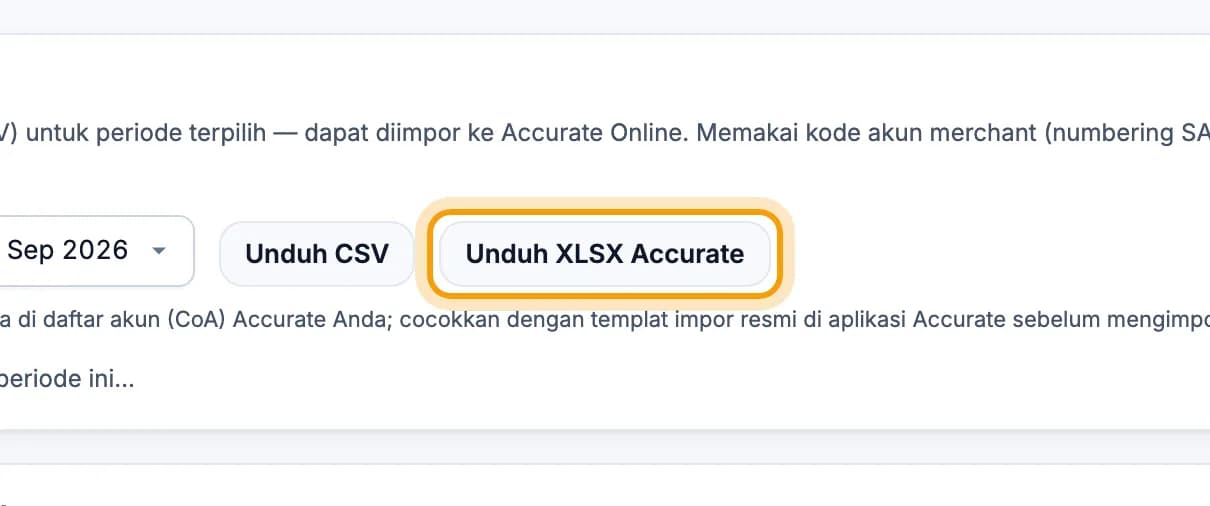 Bagian Ekspor Jurnal Umum, tombol Unduh XLSX Accurate disorot