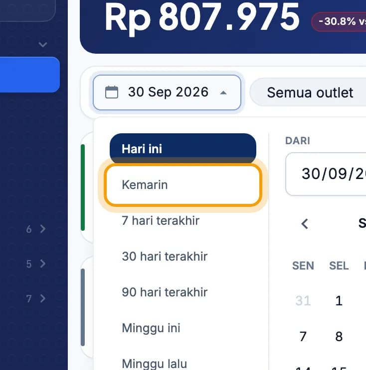 Pemilih tanggal terbuka, pilihan Kemarin disorot