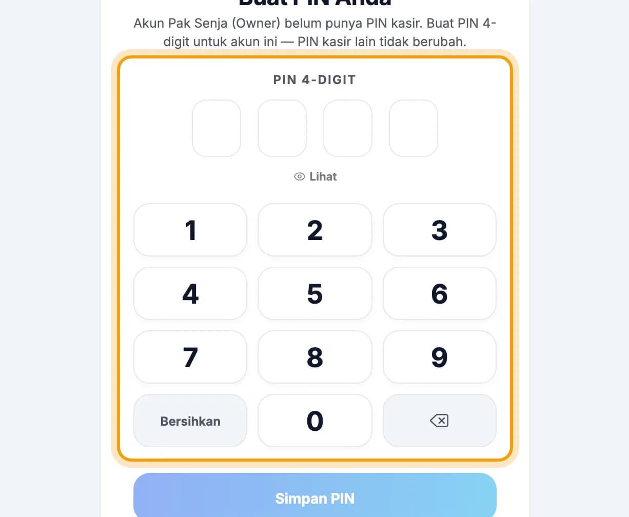 Layar Buat PIN Anda dengan tombol angka, disorot