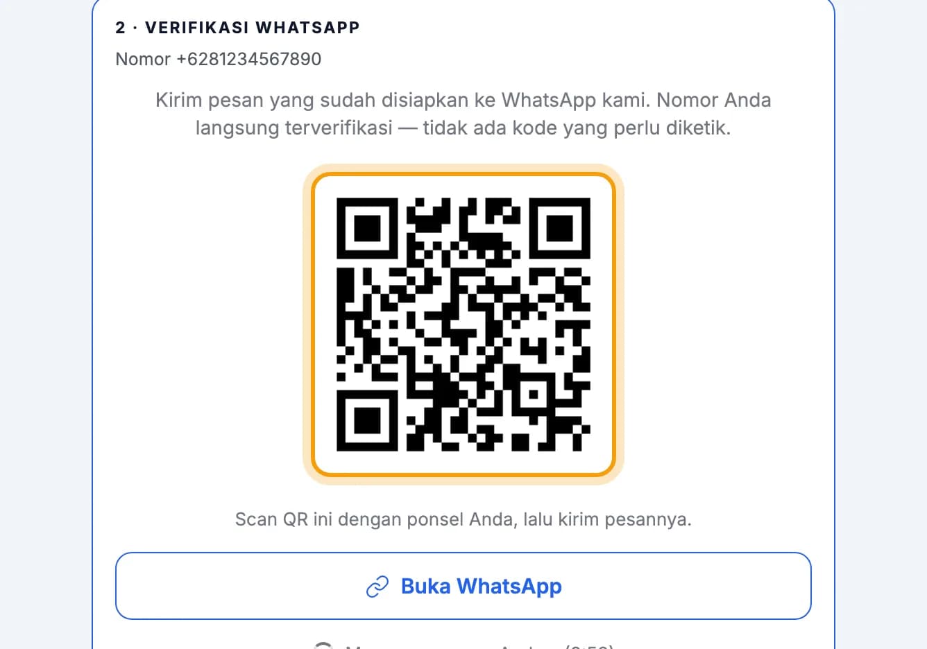 Kode QR di bagian Verifikasi WhatsApp disorot