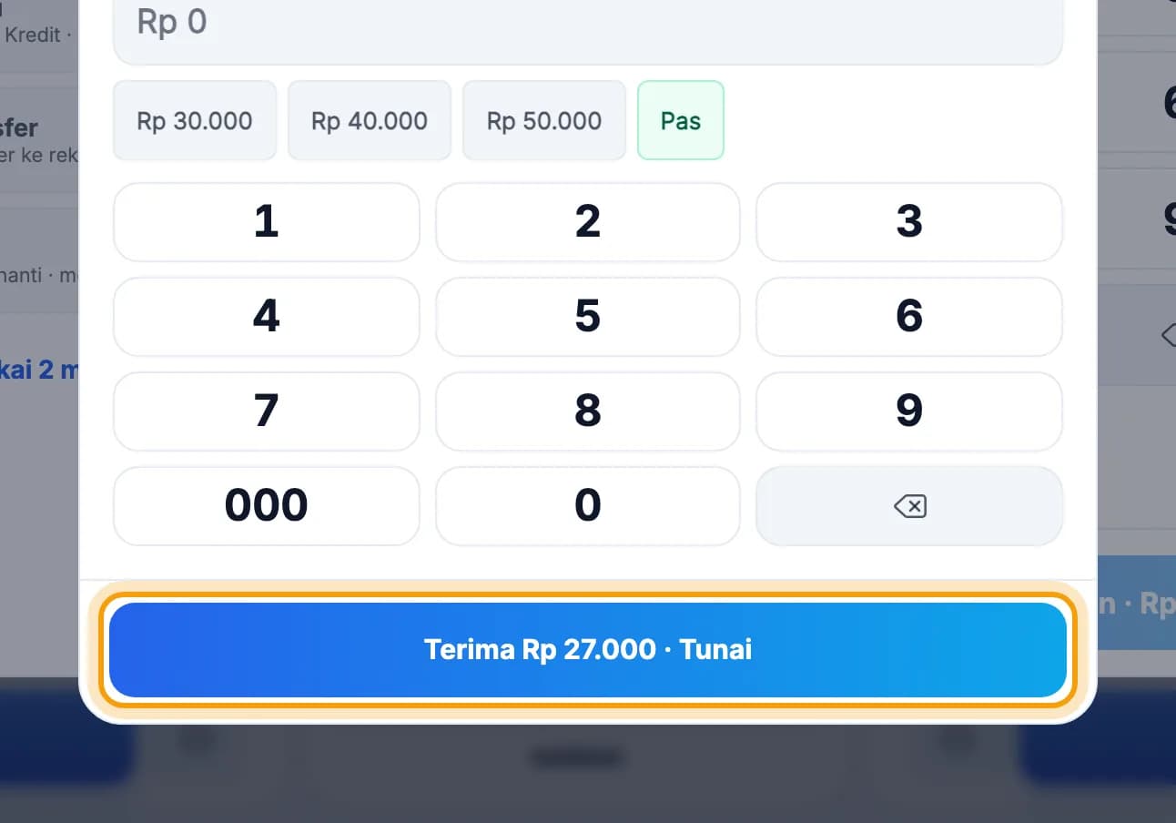 Bagian orang pertama, tombol Terima disorot