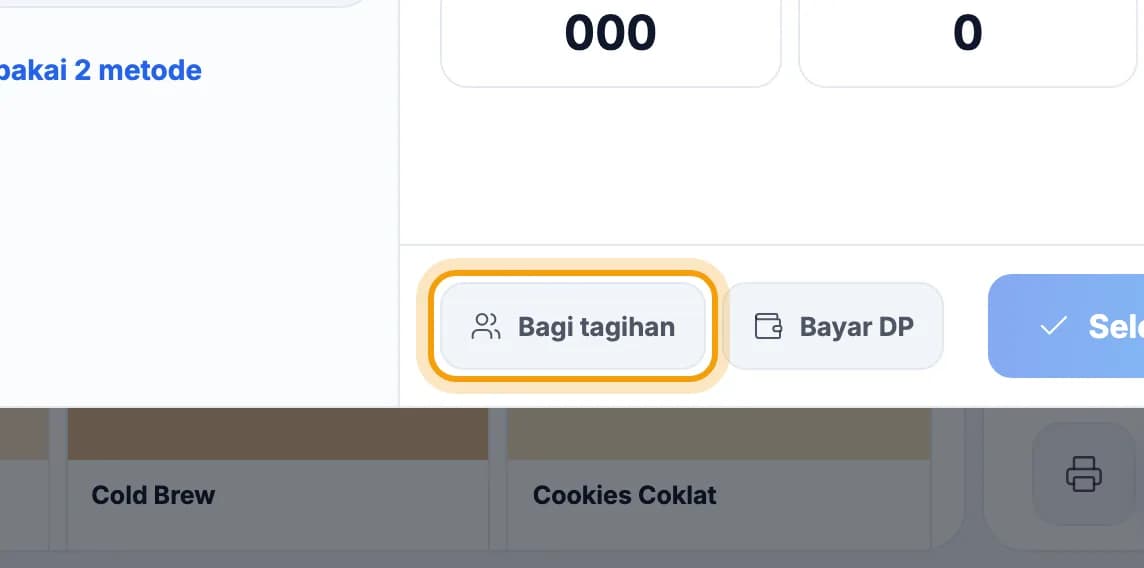 Tombol Bagi tagihan disorot