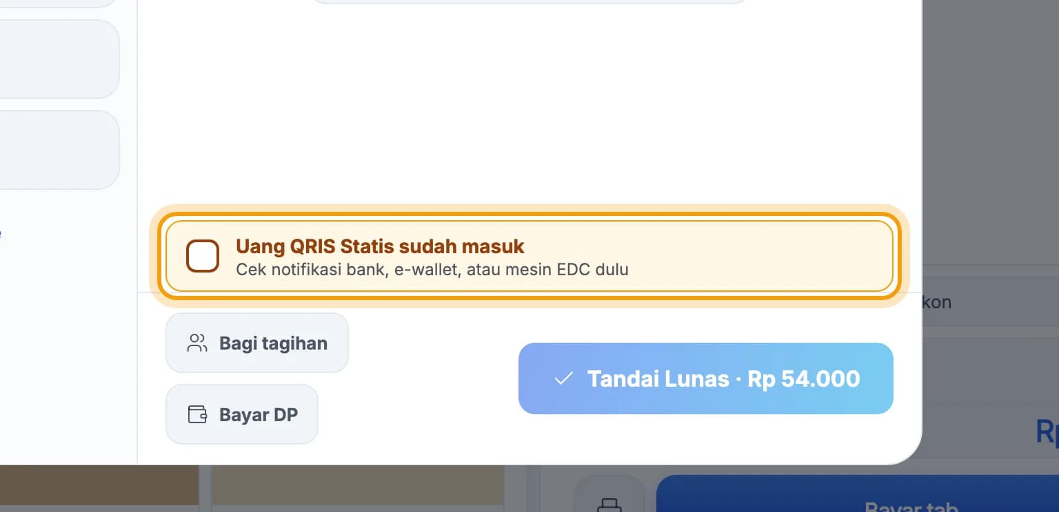 Kotak centang Uang QRIS Statis sudah masuk disorot