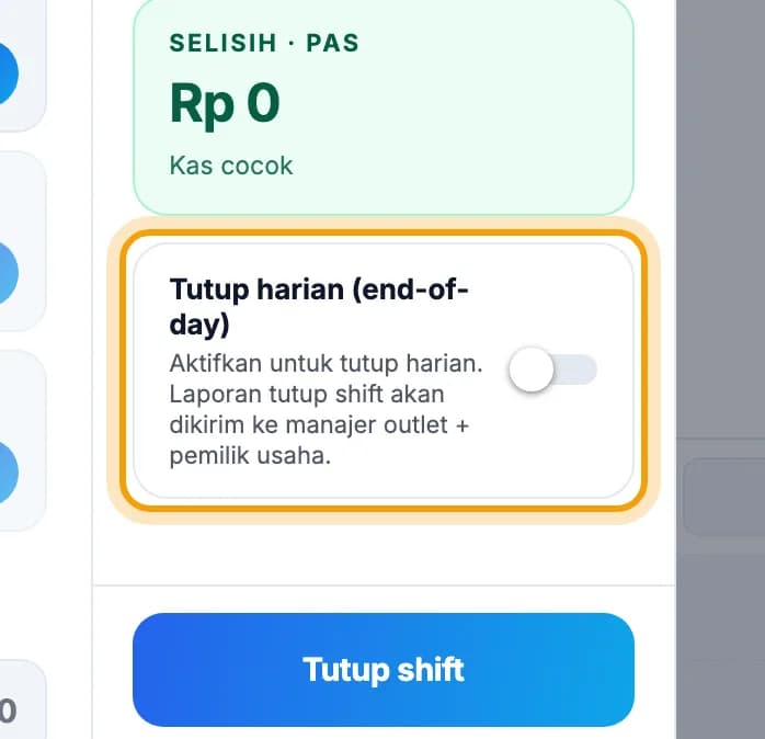 Tombol Tutup harian (end-of-day) disorot