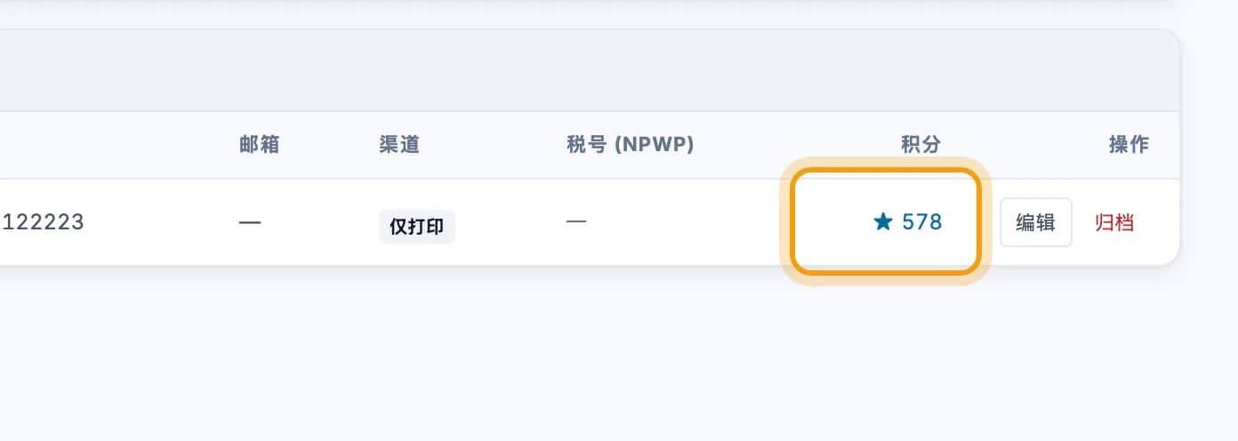 客户列表，Andre Wijaya 在积分列中的积分被标出