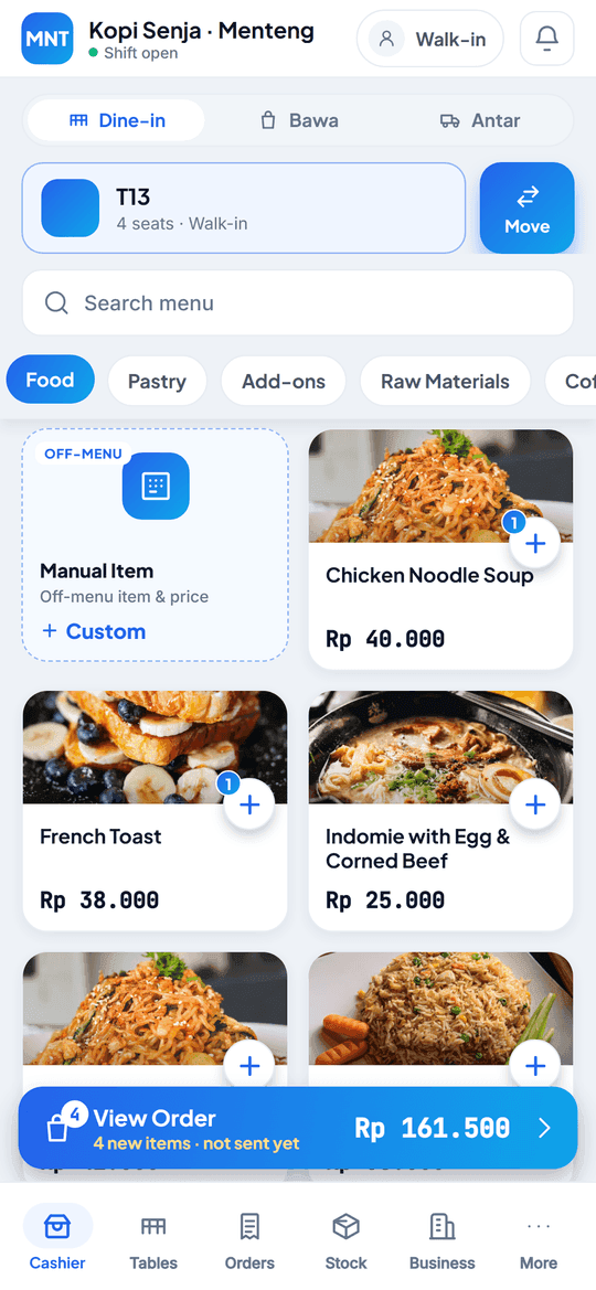 The PIKaPOS cashier on an Android phone
