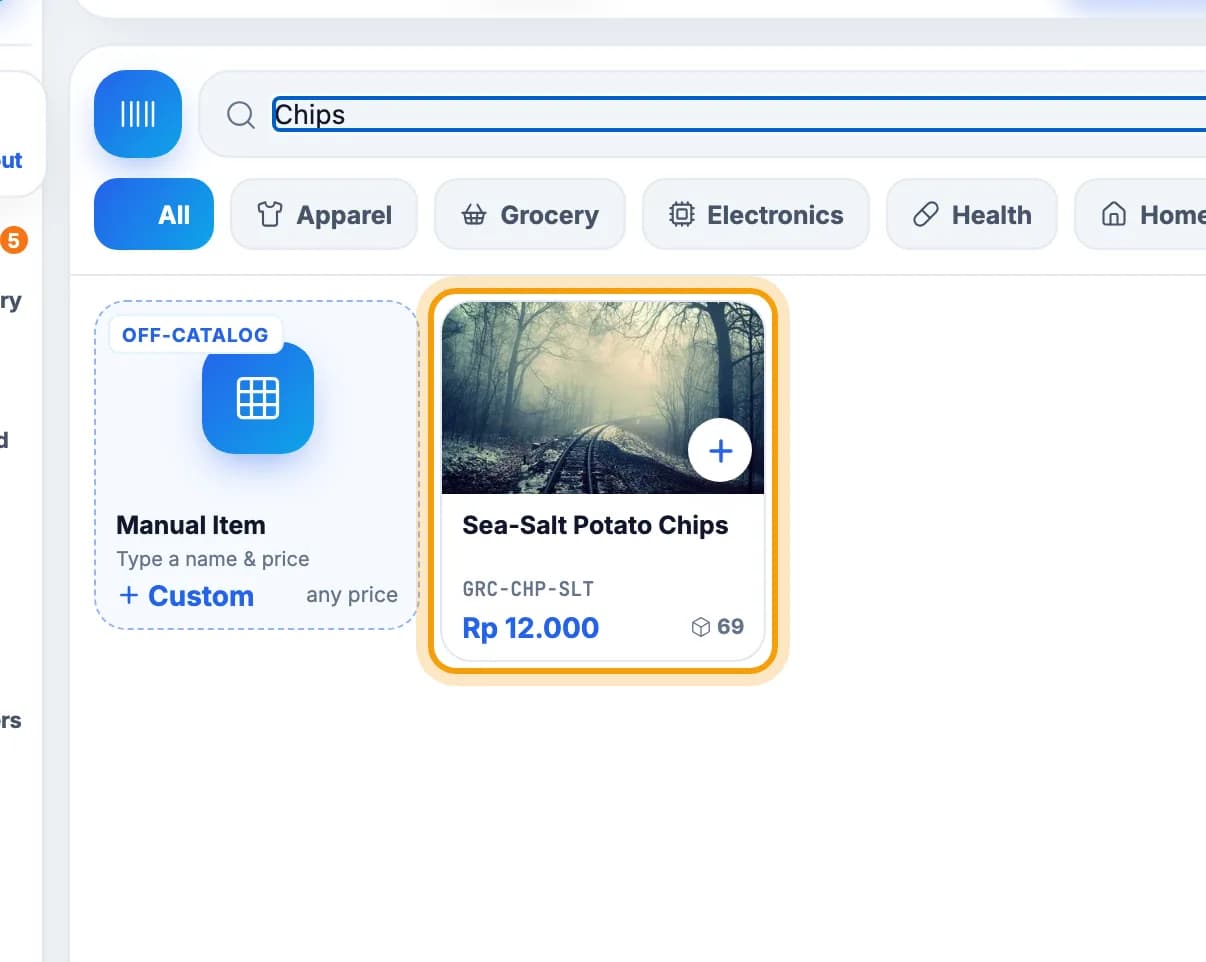 Search results for Chips, the Sea-Salt Potato Chips card highlighted