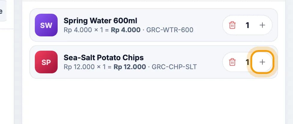 Sea-Salt Potato Chips cart line, add-quantity button highlighted
