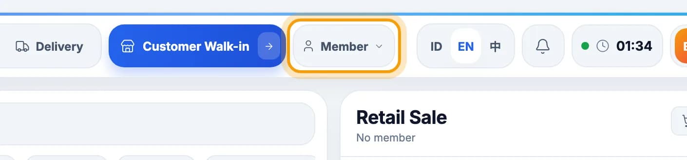 Shop till top bar, Member button highlighted