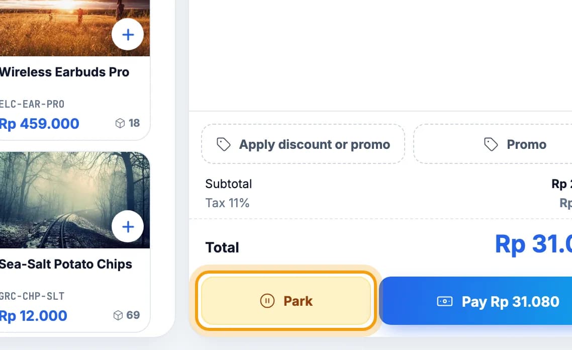 Park button under the cart highlighted
