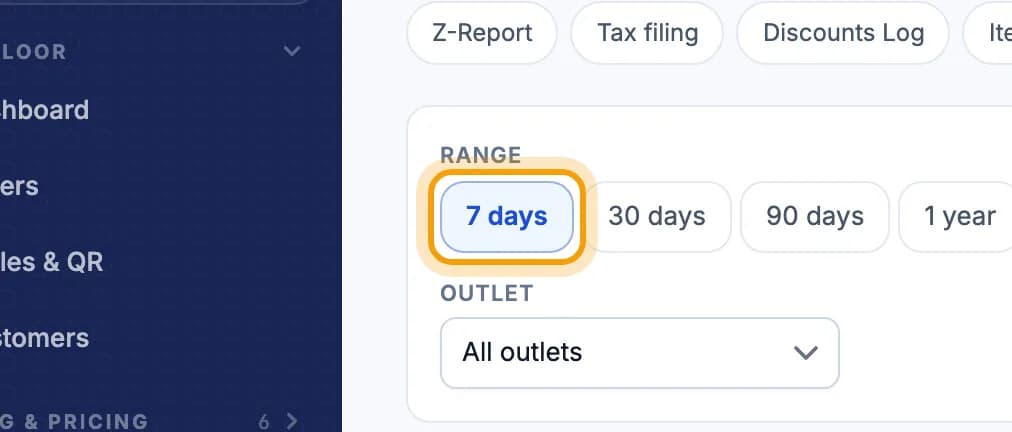 Report range options, 7 days ringed