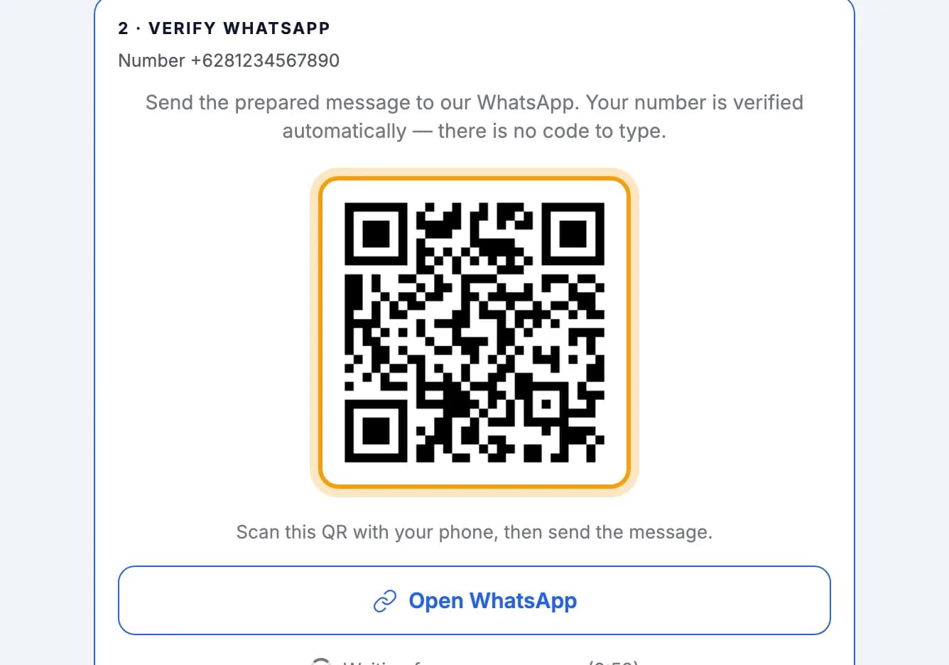 QR code under Verify WhatsApp ringed