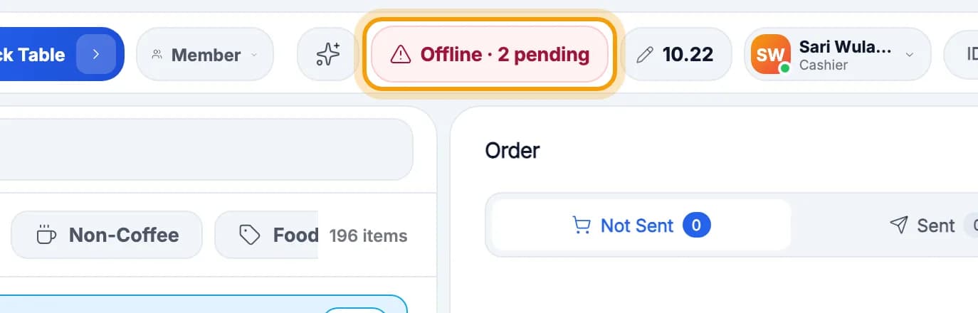 Offline · 2 pending status button ringed