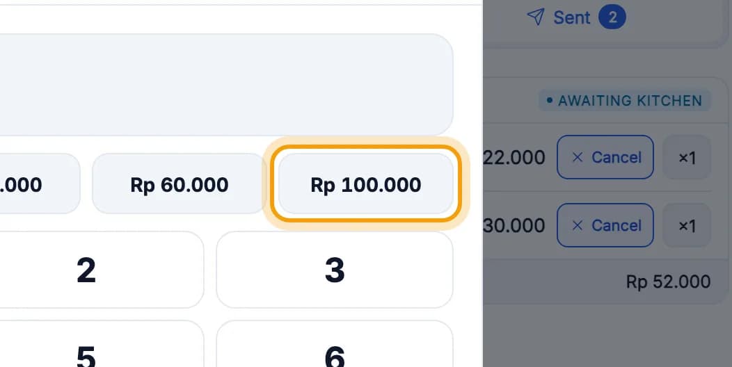 Quick amount button Rp 100.000 ringed