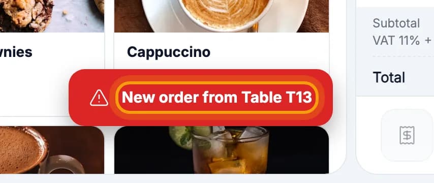 Red alert New order from Table T13 on the till