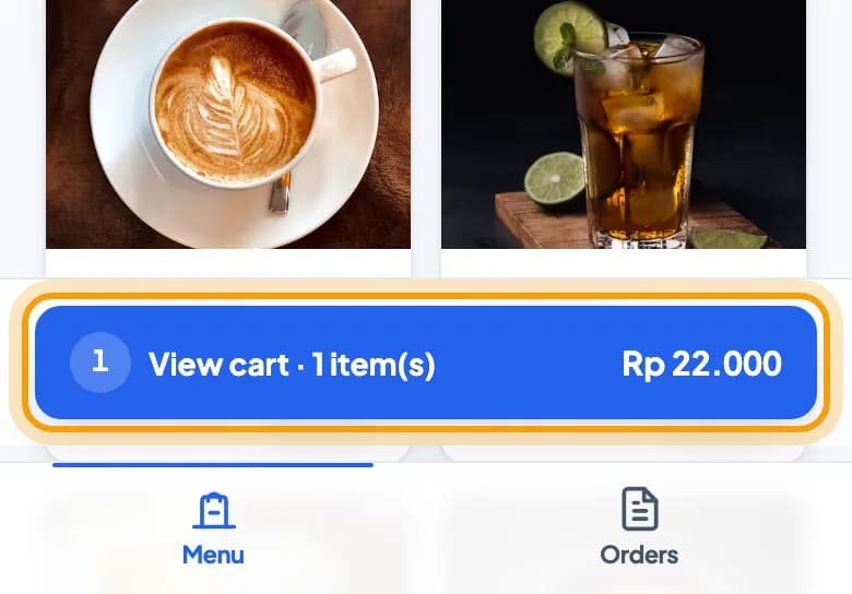 View cart bar at the bottom of the phone screen highlighted