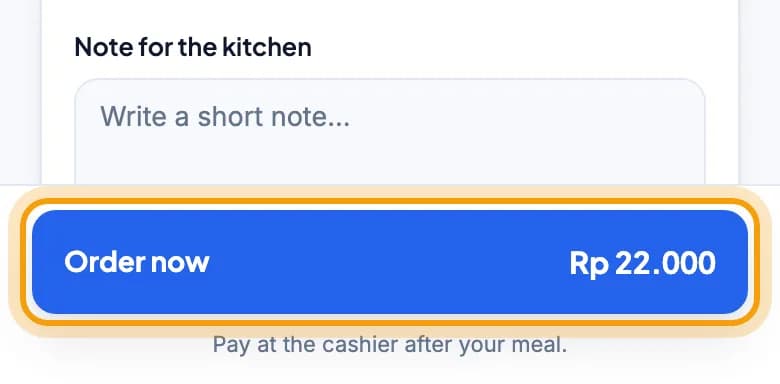 Cart on the guest's phone, Order now button highlighted