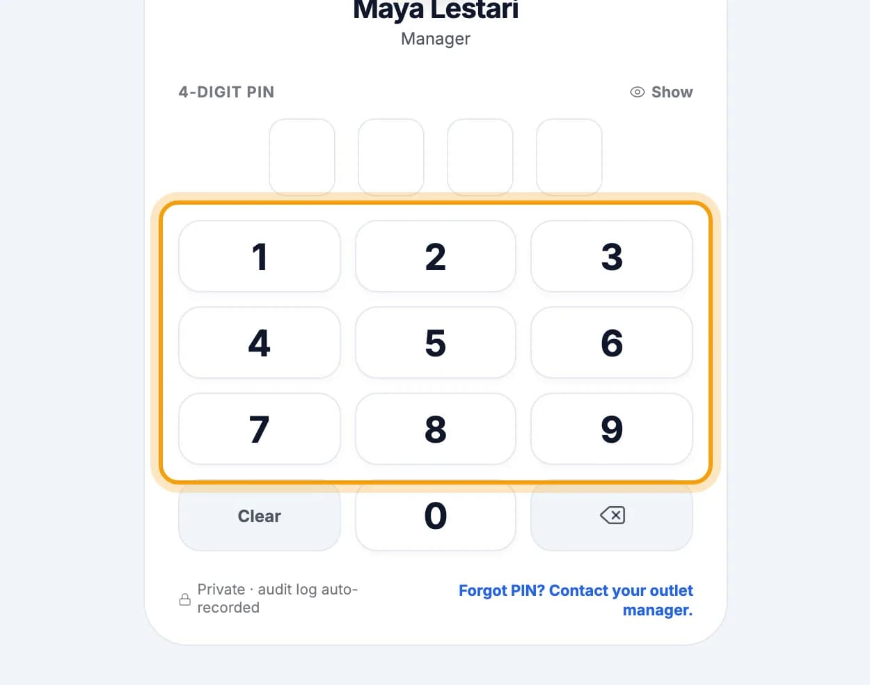 PIN number pad ringed