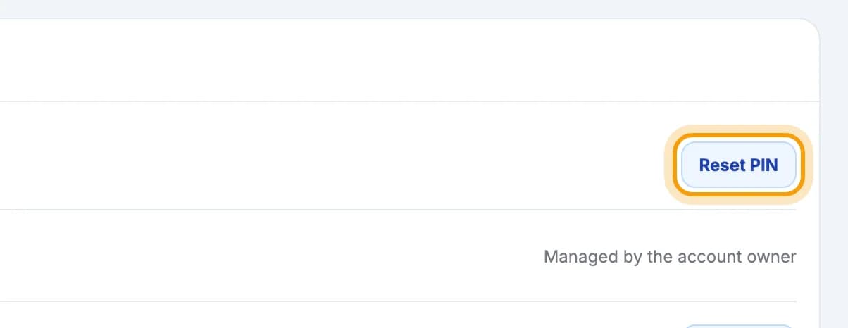 Staff tab in Manage Cashier PIN, Reset PIN at the end of a staff row ringed