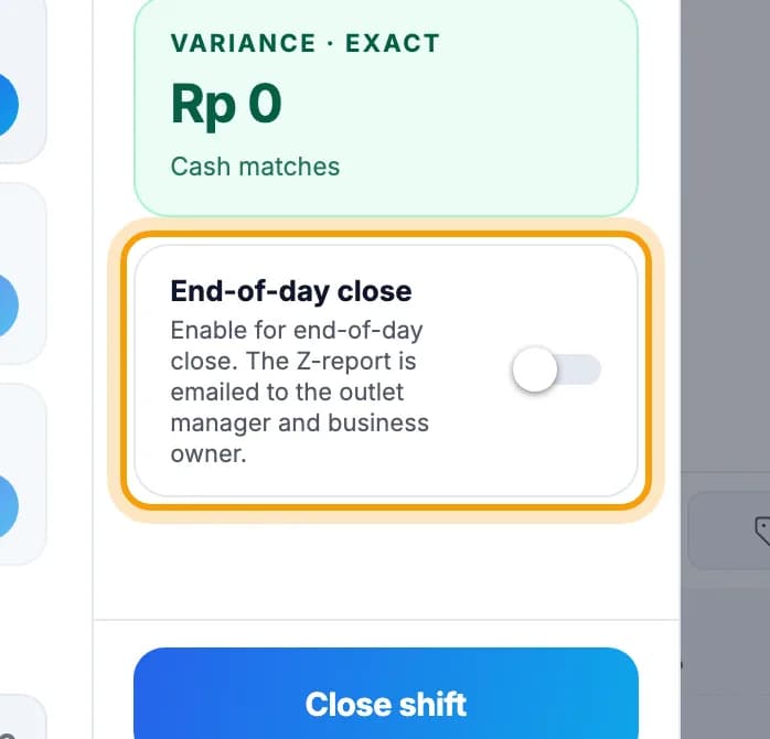 End-of-day close switch ringed