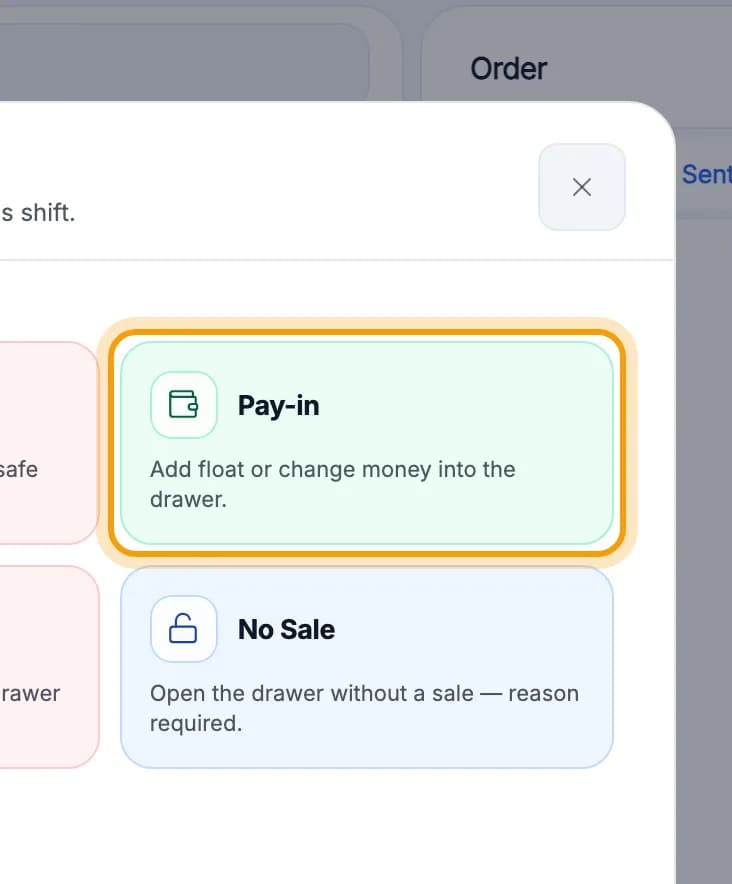 Till movements list, Pay-in ringed