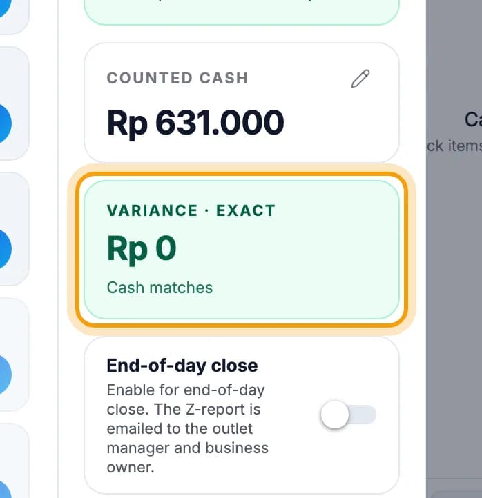 Difference box showing Cash matches ringed