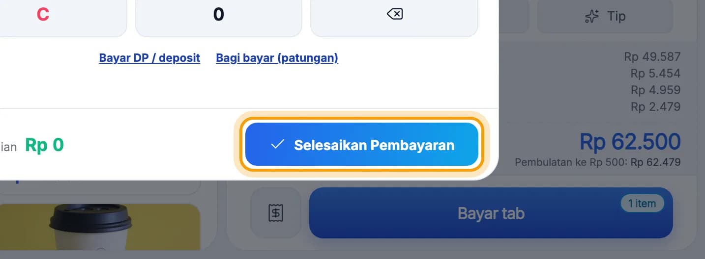 Tombol Selesaikan Pembayaran disorot