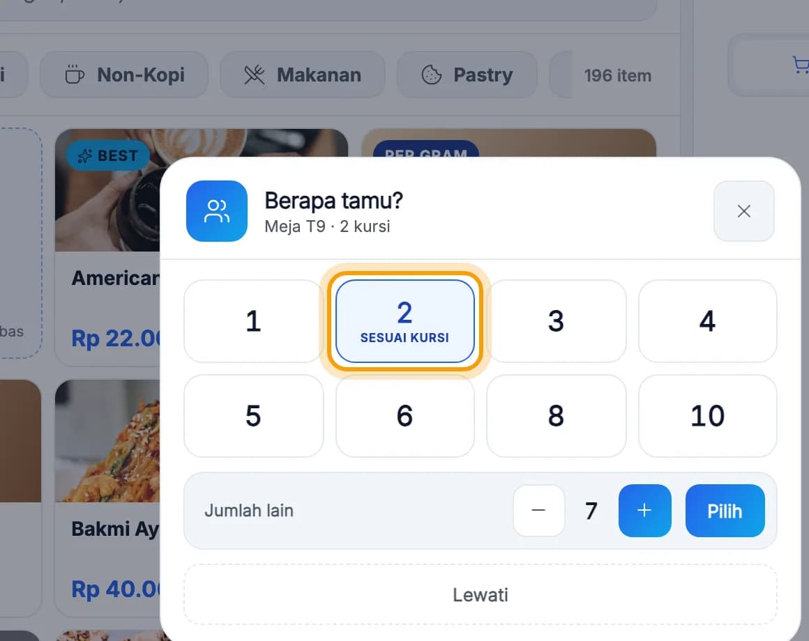 Pertanyaan Berapa tamu?, angka 2 disorot