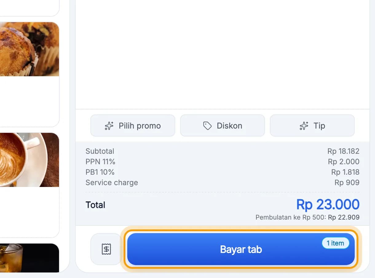 Tombol Bayar tab disorot