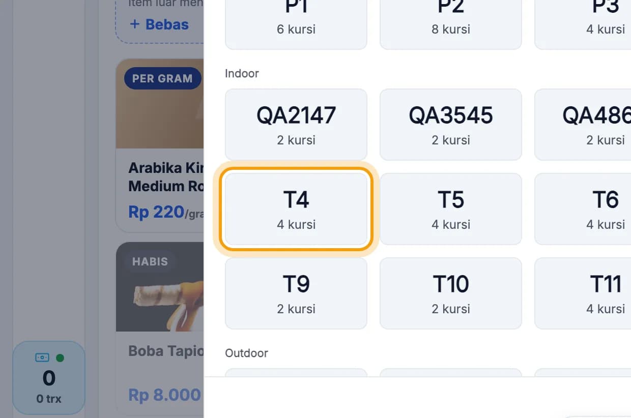 Jendela Pindah meja, meja T4 disorot