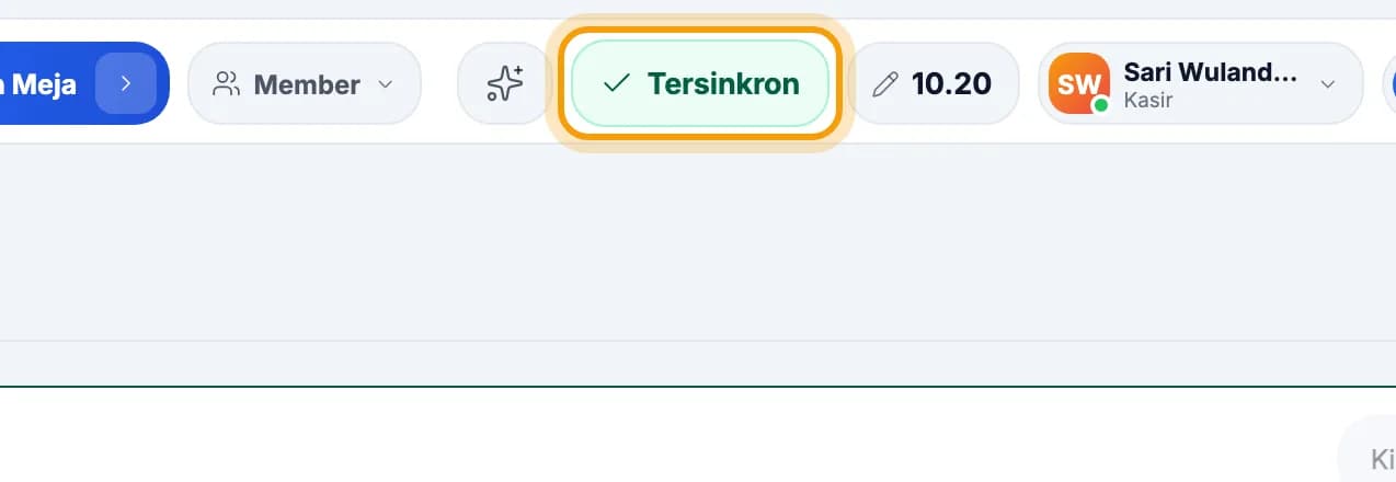 Tombol status Tersinkron disorot