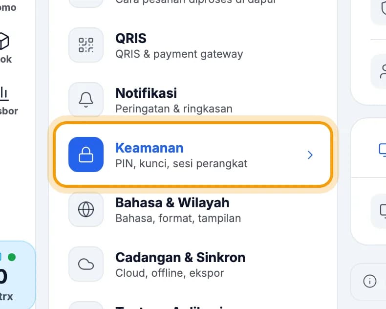 Menu Pengaturan di tablet, Keamanan disorot