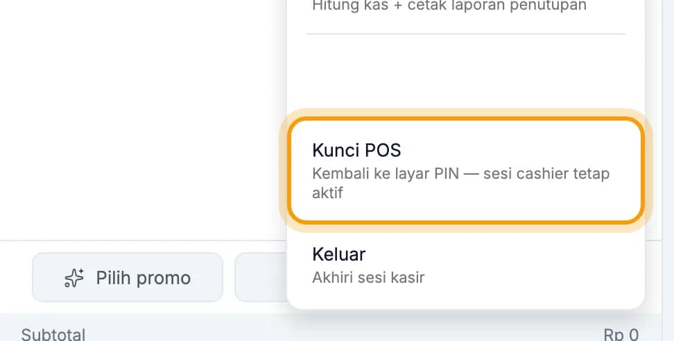Menu pengguna, Kunci POS disorot