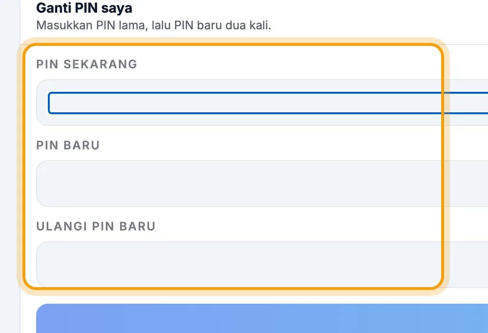 Tab PIN Saya di Kelola PIN Kasir, tiga kolom PIN disorot