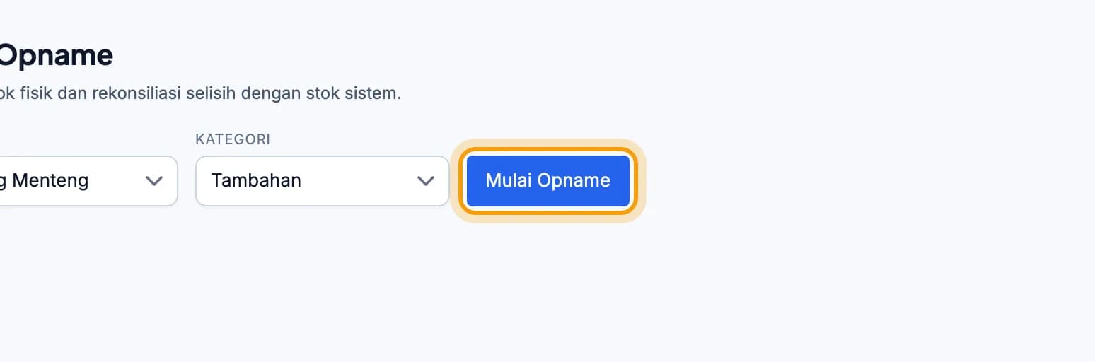 Halaman Stok Opname, tombol Mulai Opname disorot