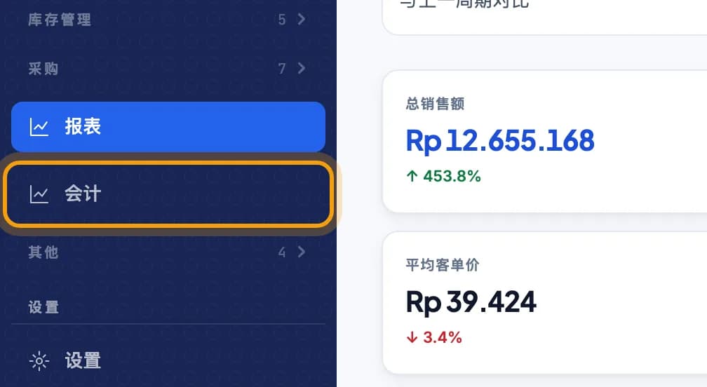 管理后台左侧菜单,会计被圈出