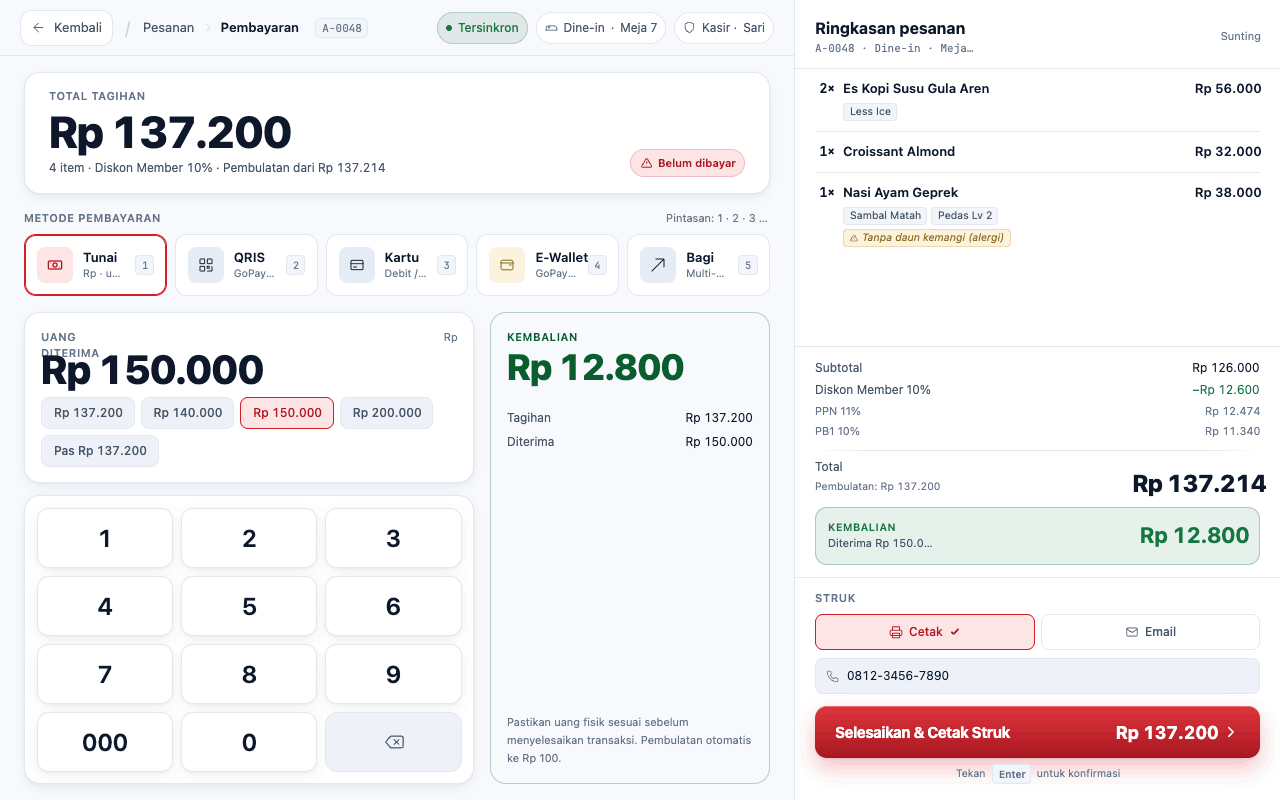 Struk dengan pajak dihitung otomatis